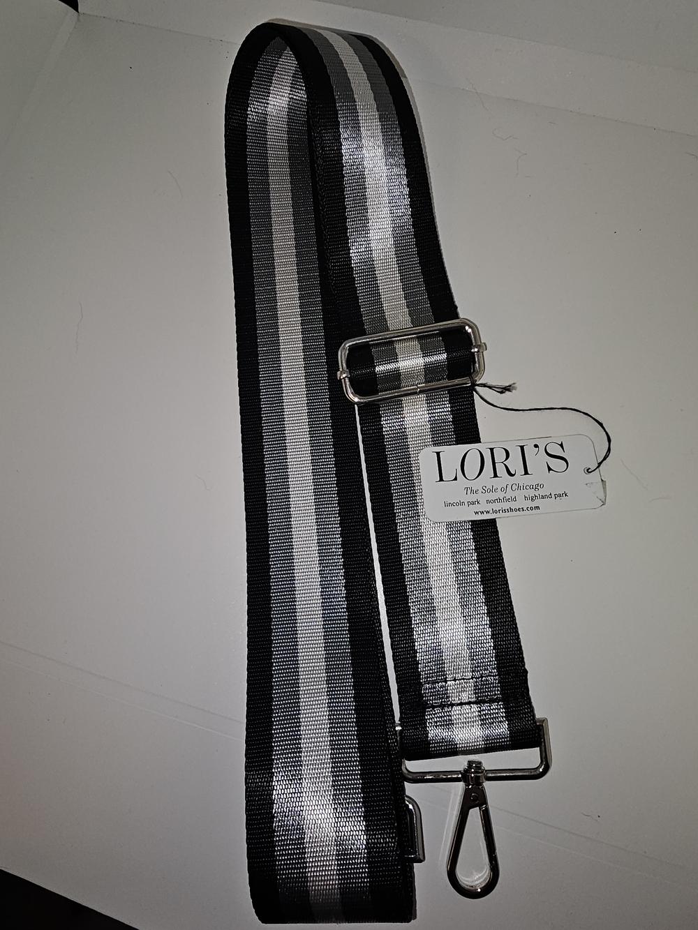Lori's Black & Gray Striped Adjustable Strap Silver Hardware NWT